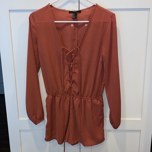 Forever 21 Pants - Forever 21 Rust Tie Romper